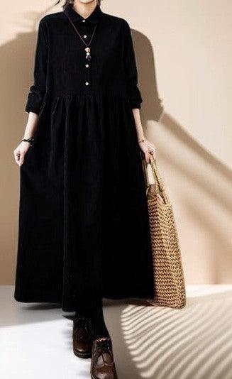 Women's A-Line corduroy dress, Casual Long Sleeves - Try Modest Limited 