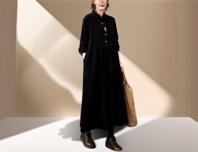 Women's A-Line corduroy dress, Casual Long Sleeves - Try Modest Limited 