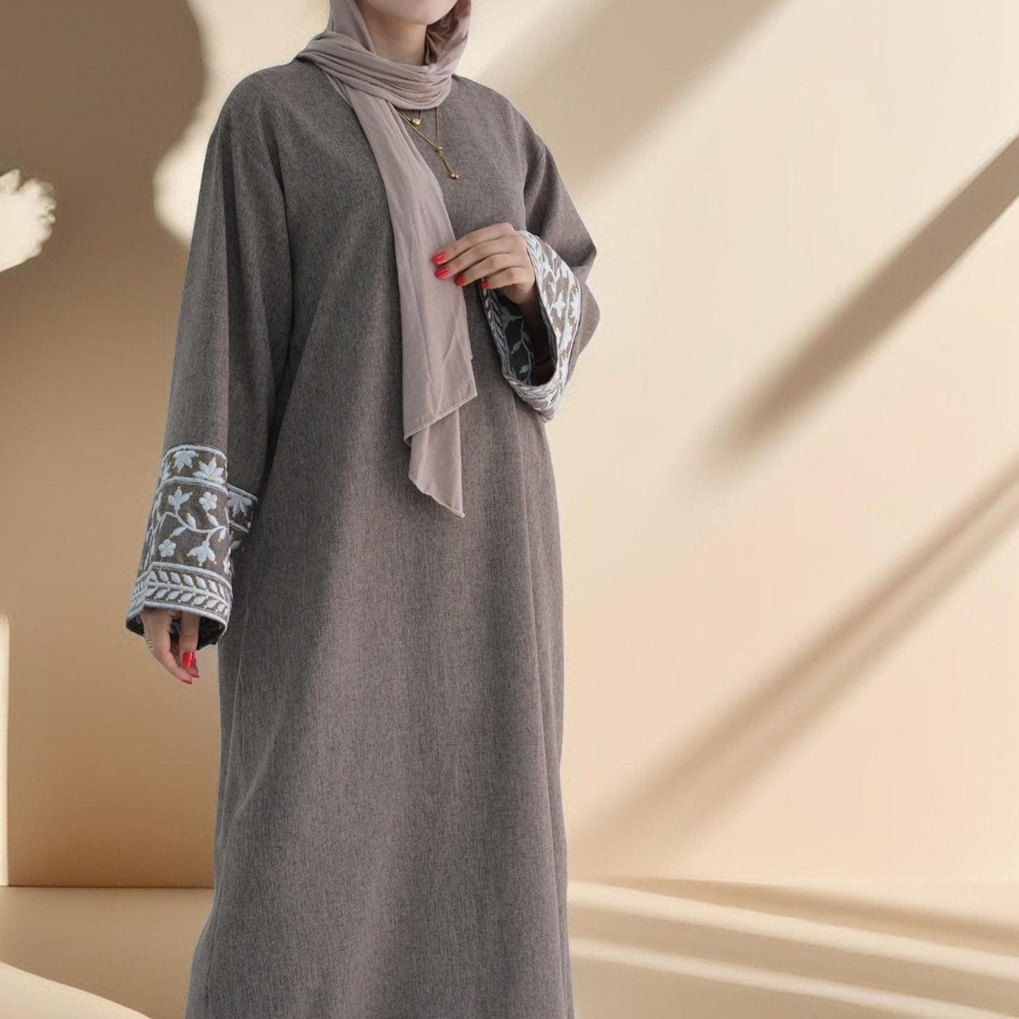 Zahra Abaya with Embroidered Sleeves - Try Modest Limited