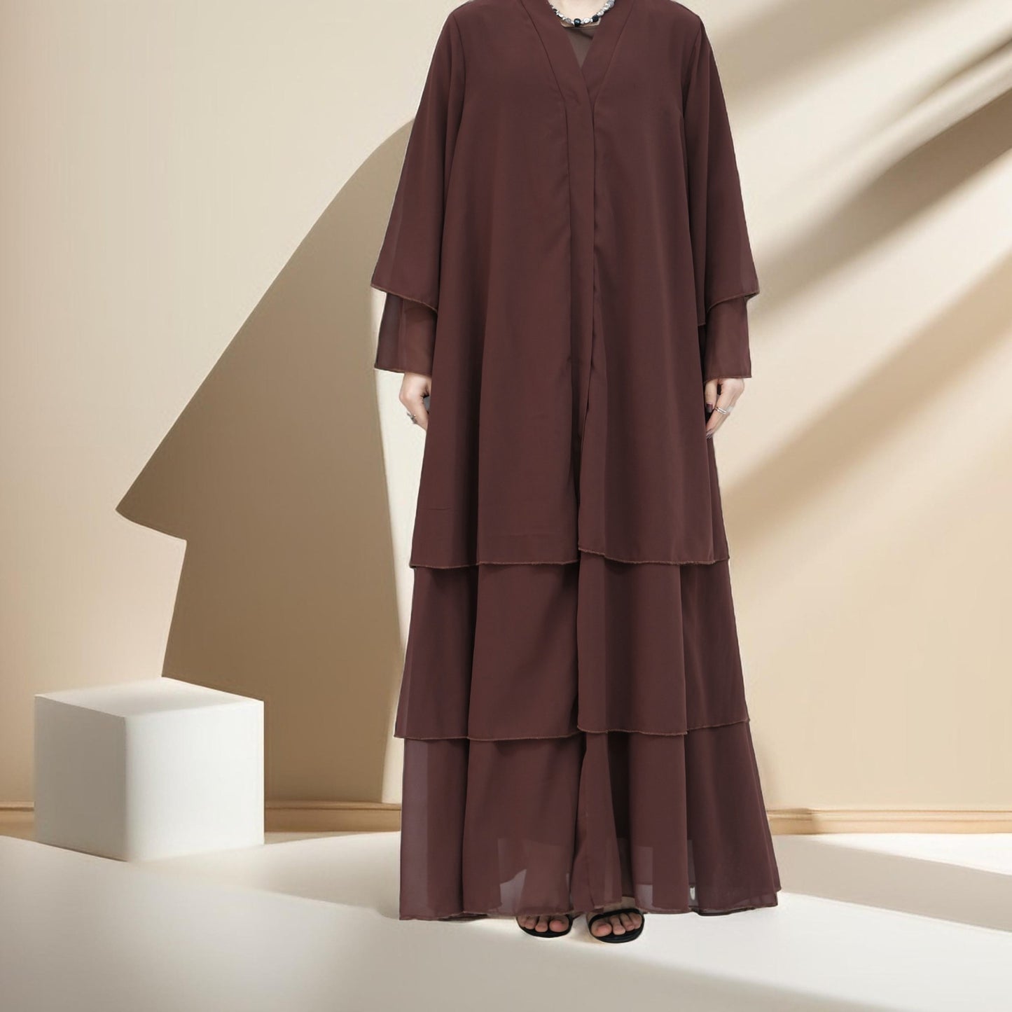 Zayna Three-Layer Chiffon Abaya - Try Modest Limited 