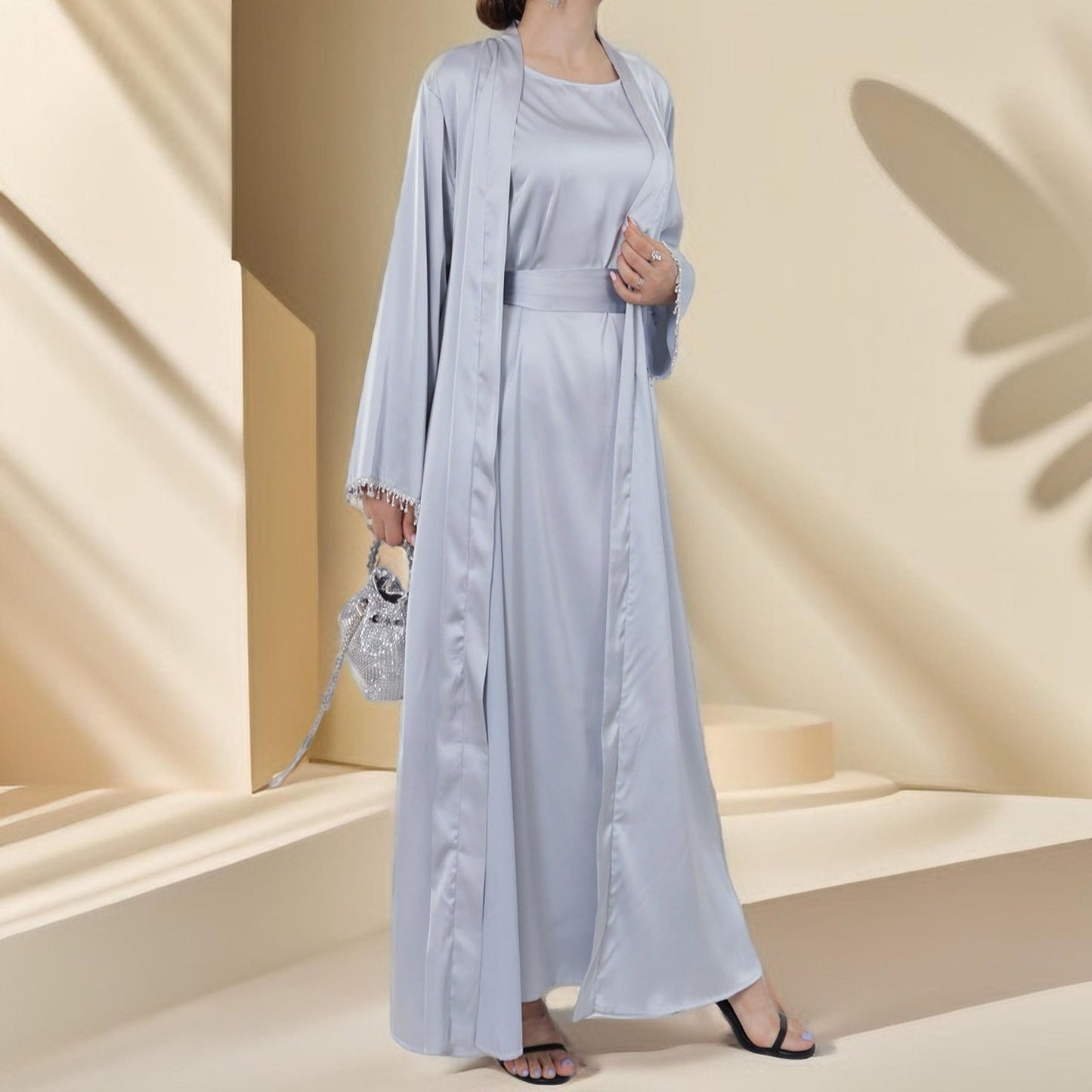 Solid Color Beaded Evening Wear Robe - Try Modest Limited 