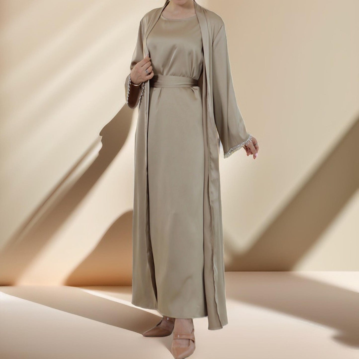Solid Color Beaded Evening Wear Robe - Try Modest Limited 