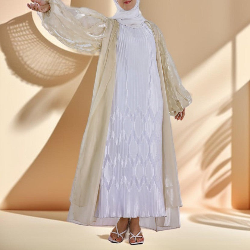 Petal Puff Sleeve Sheer Kimono Open Abaya - Try Modest Limited 