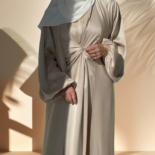 Beige luxury 2 piece abaya dress - Try Modest Limited 