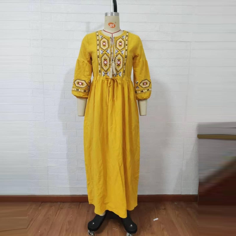 Bohemian style V-Neck Holiday embroidered dresses - Try Modest Limited