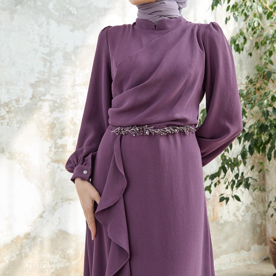 lilac modest evening dress Lilac - Fully Lined - Crew neck