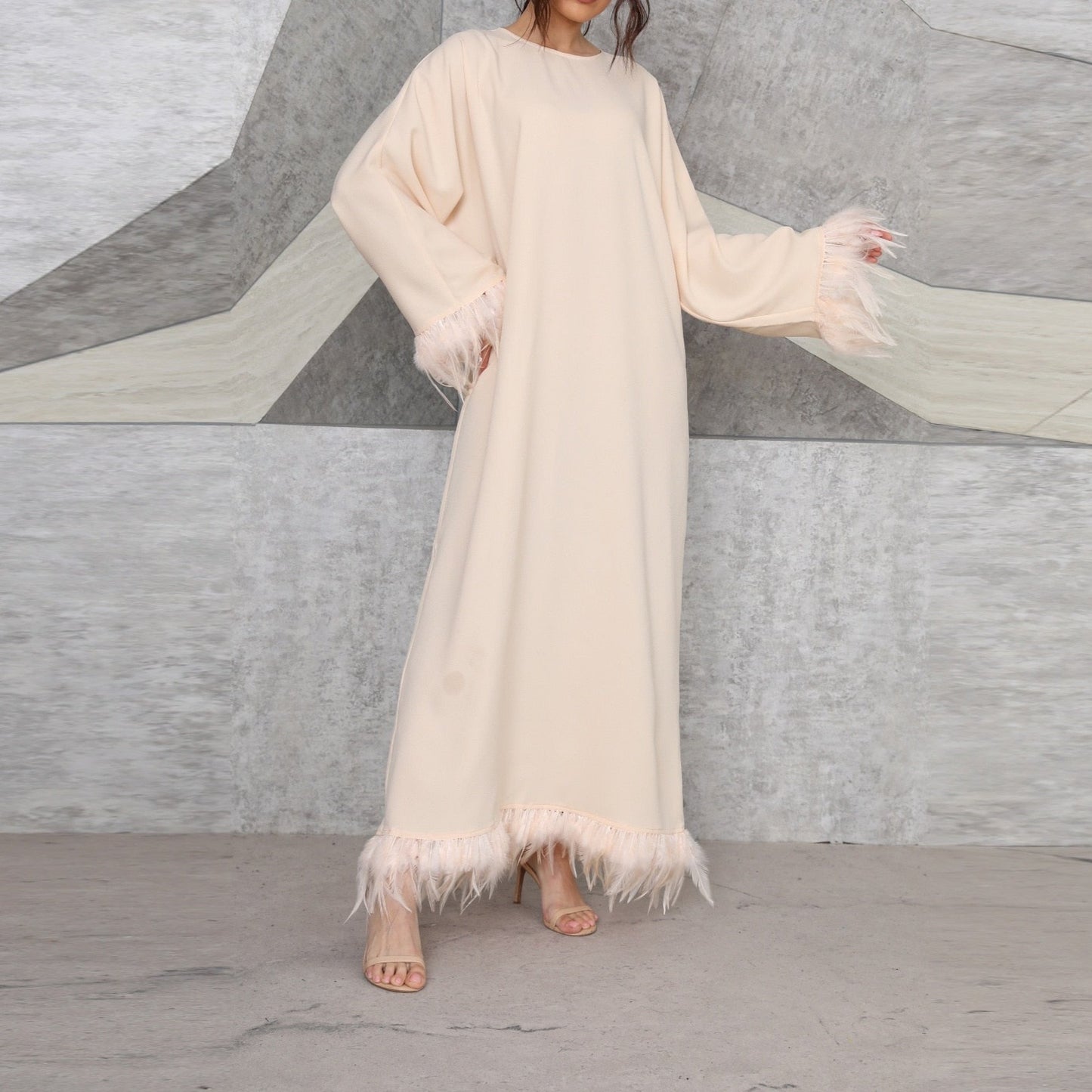 Long Sleeve Feather Dress For Women - Try Modest Limited