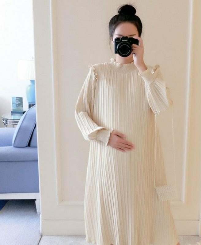 loose maternity dresses Ofenbuy Women's Long Sleeve Maternity Dress Square Neck Swiss Dot Casual Loose Short Dresses Apricot at Amazon Women's Clothing store