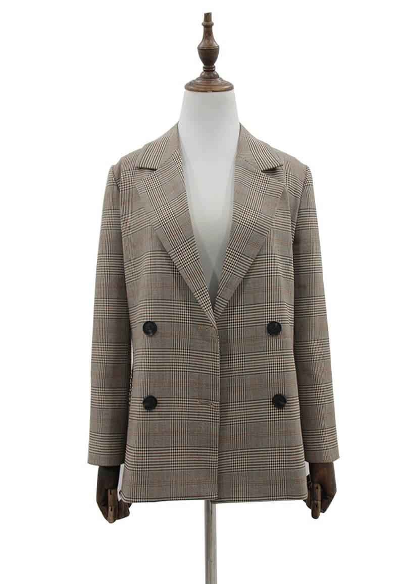 Plaid pattern-Notched Collar office blazer - Try Modest Limited
