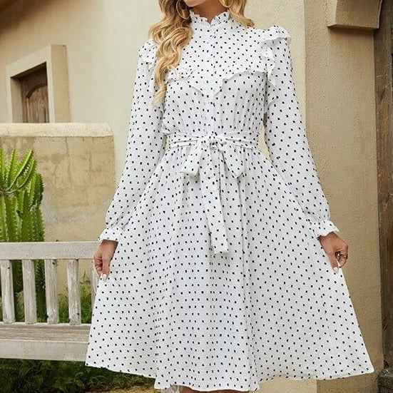 Polka dot A line dress- Full sleeve autumn dress - Try Modest Limited