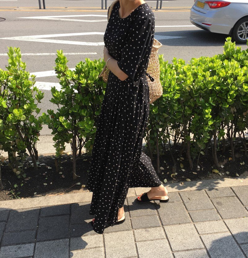 Polka dot summer vintage style O-Neck dress - Try Modest Limited