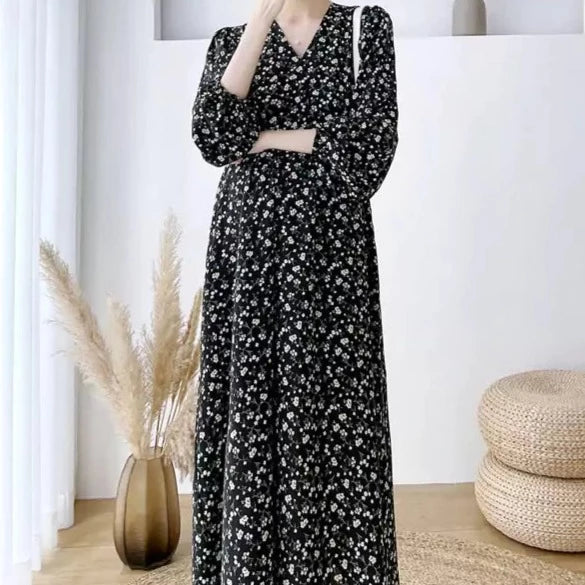 Printed maternity chiffon dress-suitable for Spring/Autumn - Try Modest Limited