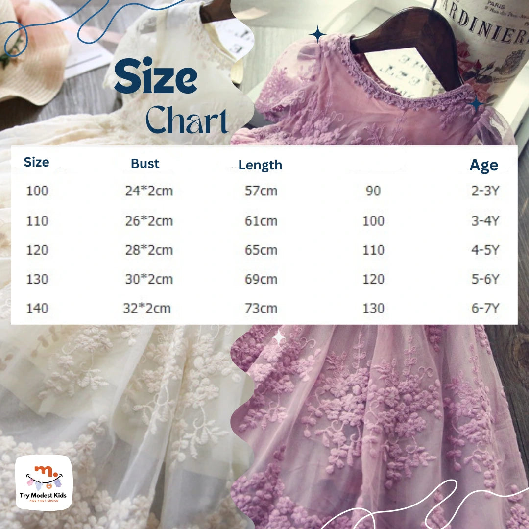 Short sleeve girls dress with lace - Try Modest Limited