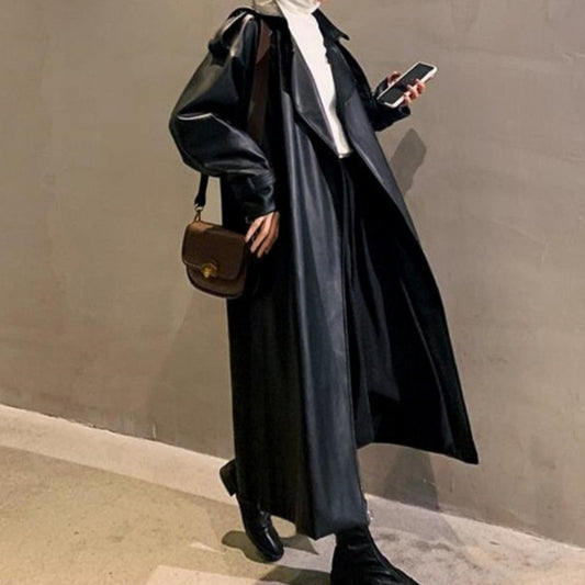 Black leather treanch coat