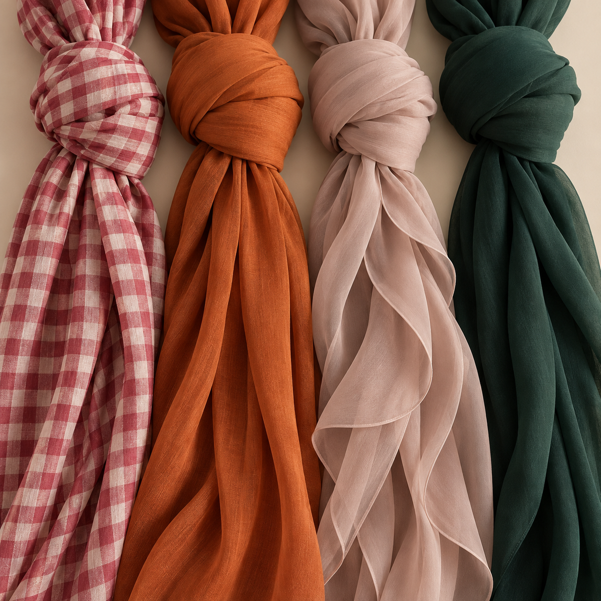 Modal and chiffon hijab fabric comparison showing different textures and drapes Immagine