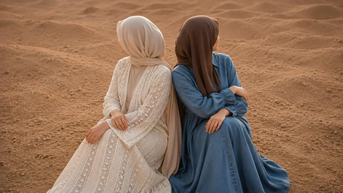 Two women showcasing elegant contemporary modest fashion outfits