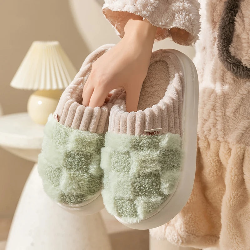 Cozy Plaid Plush Slippers - Try Modest Limited 