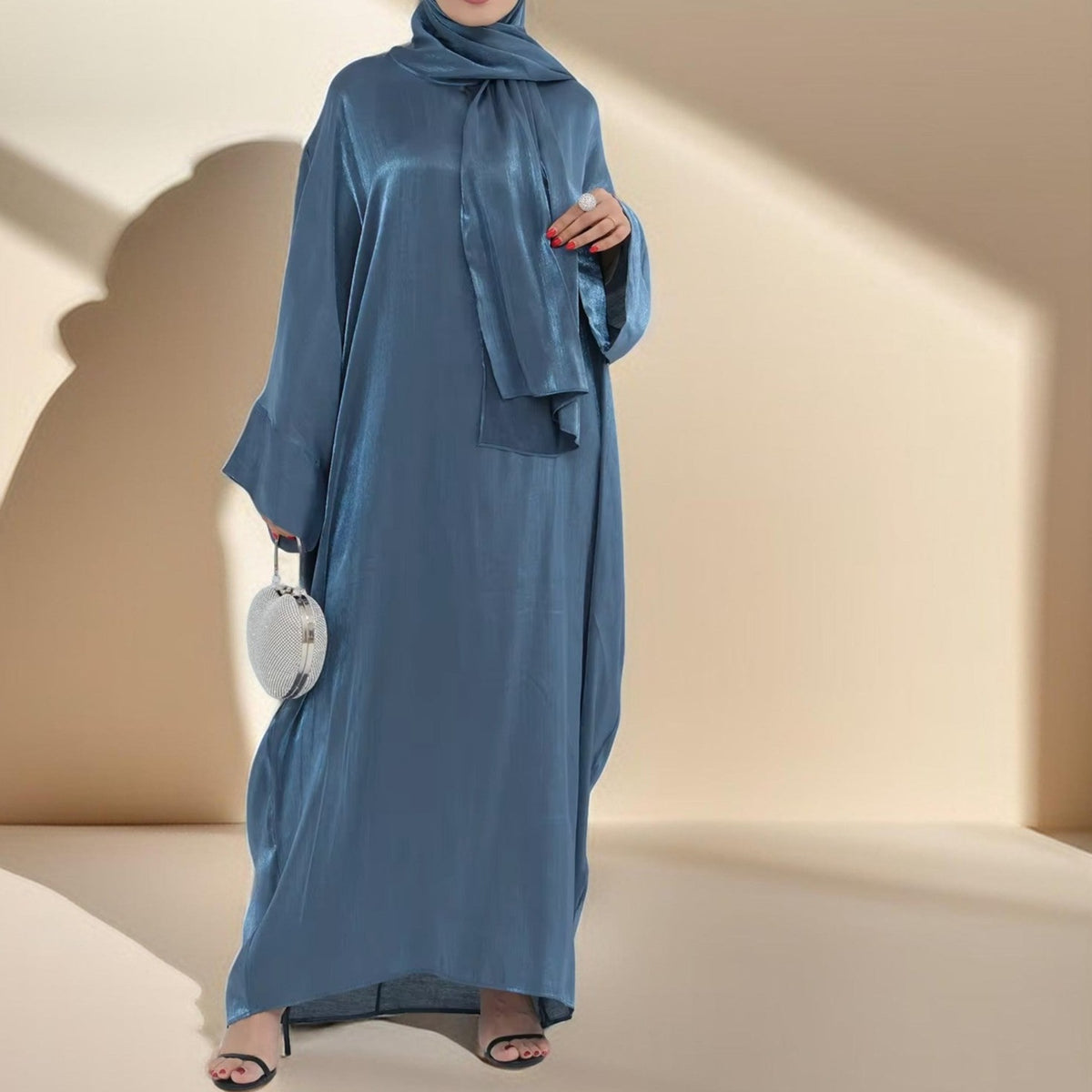 2 PC -Luminous Luxe Abaya with attached hijab - Try Modest Limited