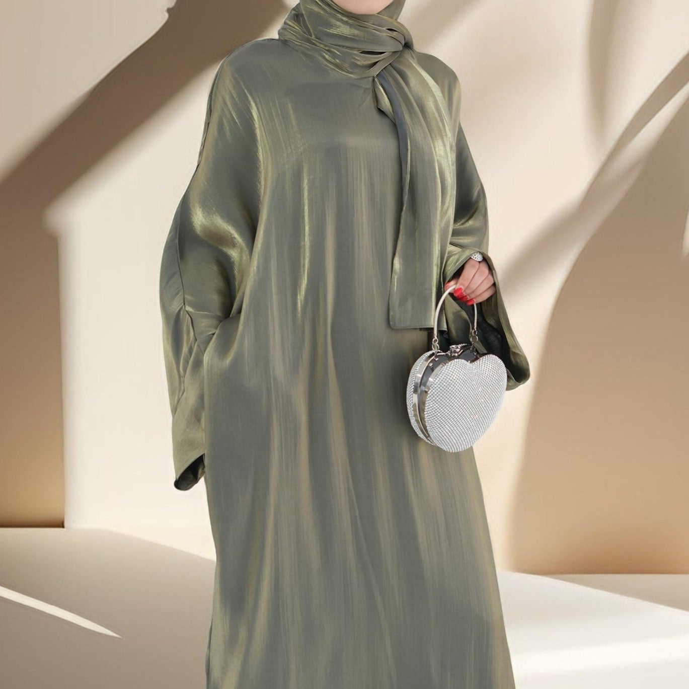 2 PC -Luminous Luxe Abaya with attached hijab Try Modest Limited