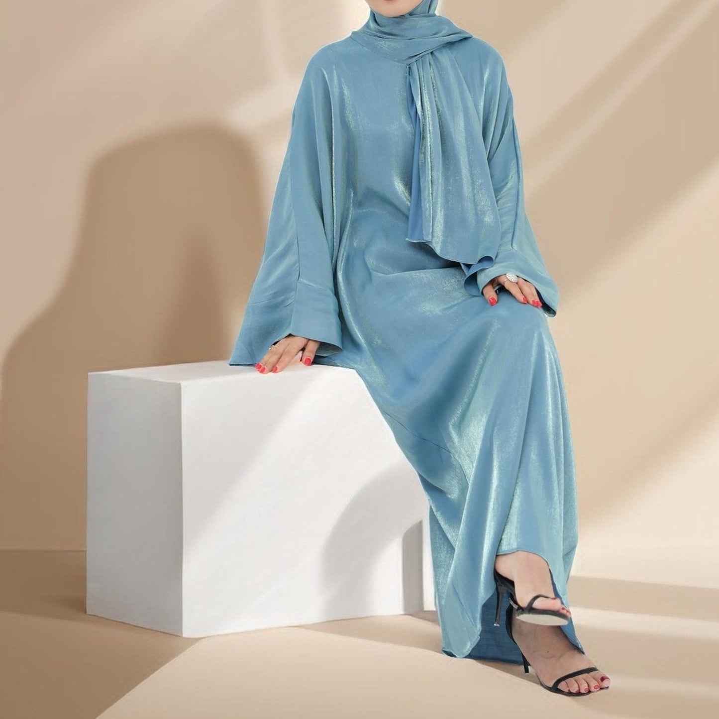 2 PC -Luminous Luxe Abaya with attached hijab Try Modest Limited