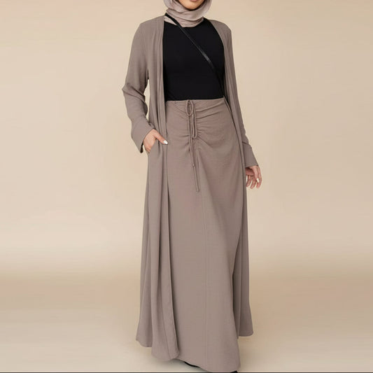 2 Parça Tesettür Etek ve Açık Abaya Takımı