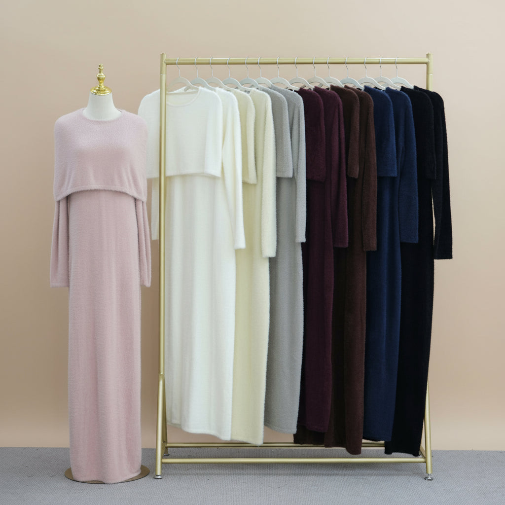 2 Parçalı Tüylü Örgü Uzun Elbise Seti