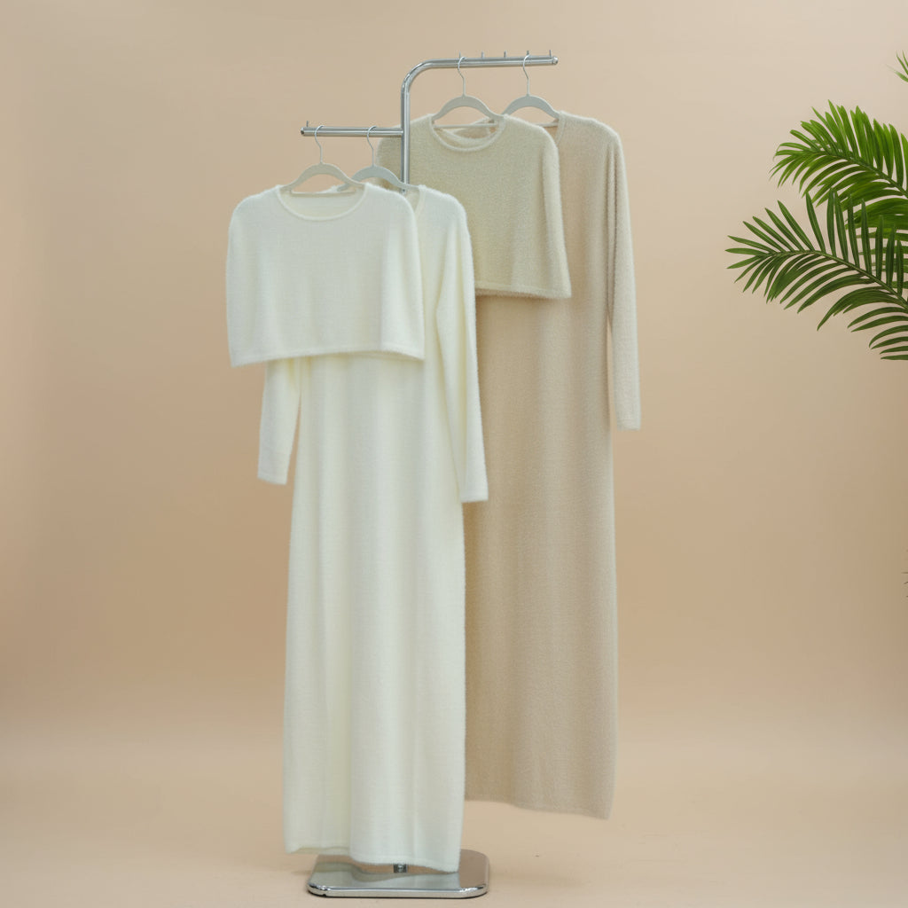 Completo abito lungo in maglia sfocata da 2 pezzi