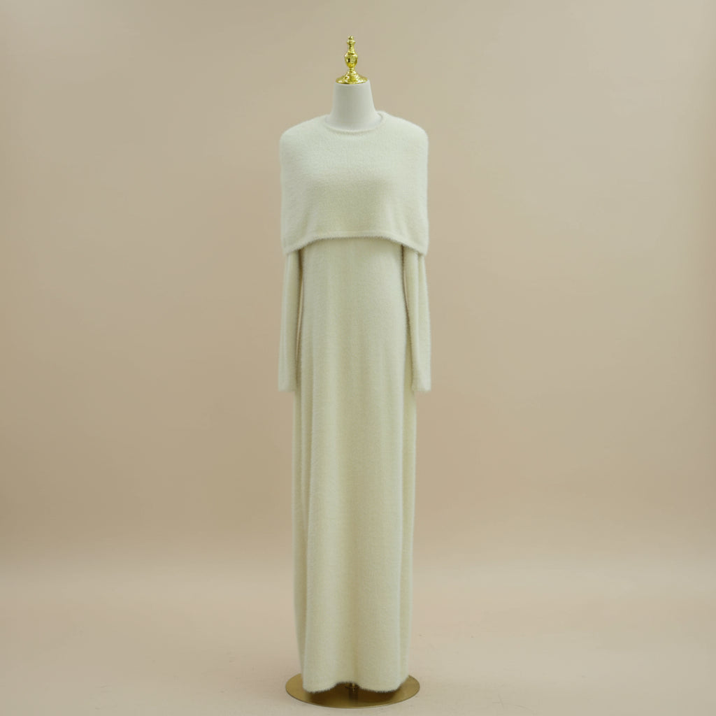 2 Parçalı Tüylü Örgü Uzun Elbise Seti