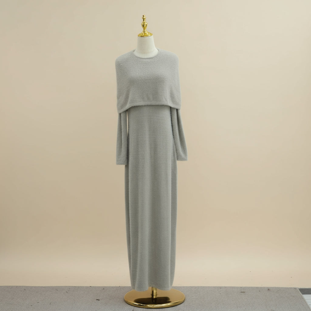 2 Parçalı Tüylü Örgü Uzun Elbise Seti