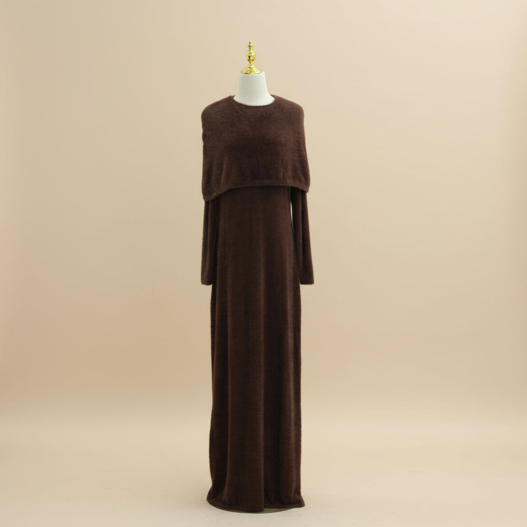 2 Parçalı Tüylü Örgü Uzun Elbise Seti