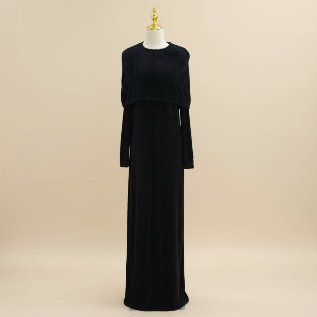 2 Parçalı Tüylü Örgü Uzun Elbise Seti