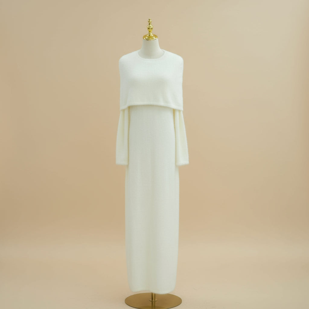 2 Parçalı Tüylü Örgü Uzun Elbise Seti