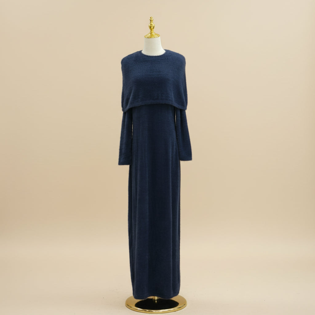 2 Parçalı Tüylü Örgü Uzun Elbise Seti