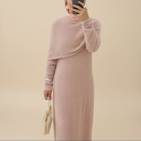 2PC Fuzzy Knit Maxi Dress Set