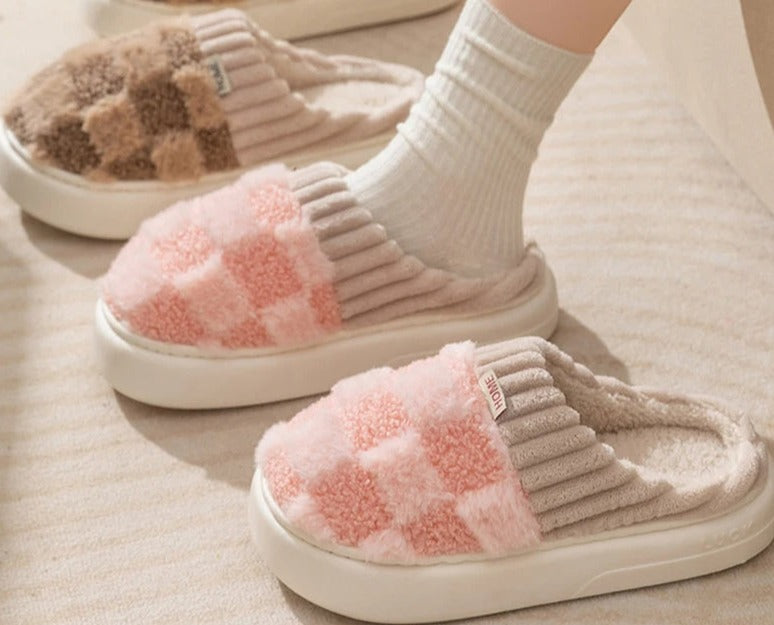 Cozy Plaid Plush Slippers - Try Modest Limited 