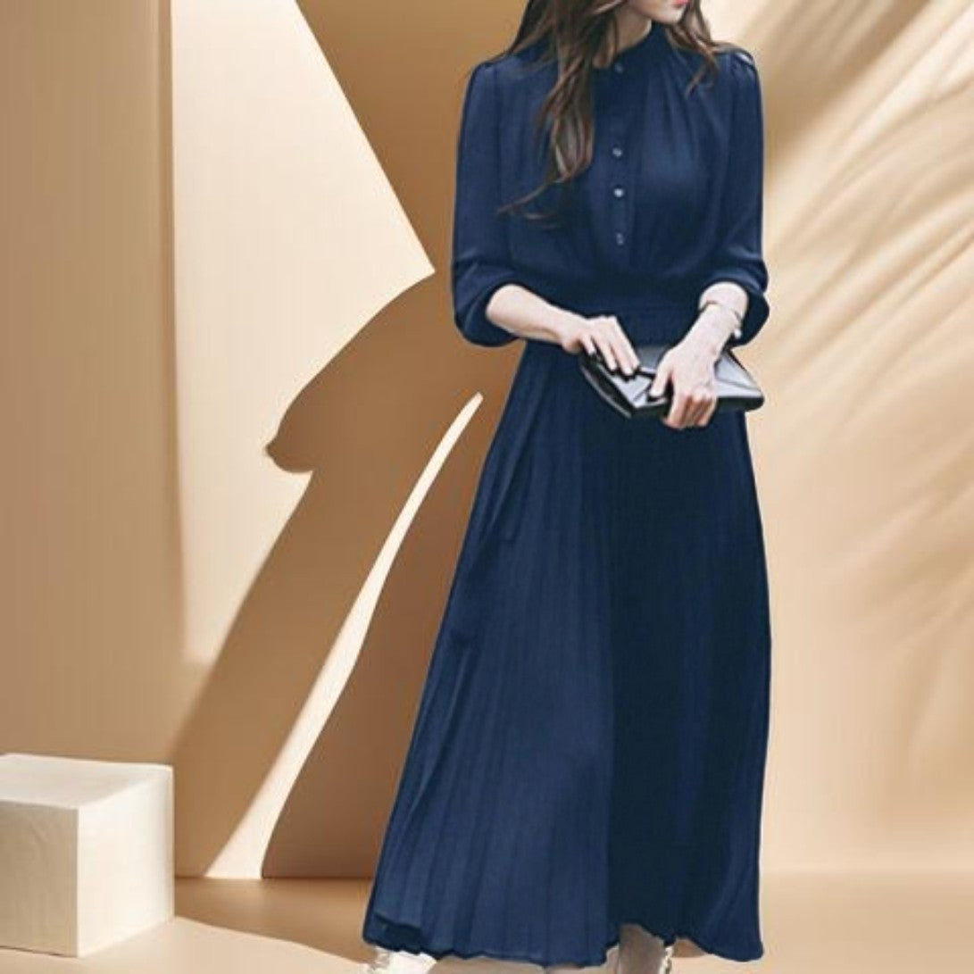 A-line Pleated Long Sleeve Dress - Try Modest Limited 