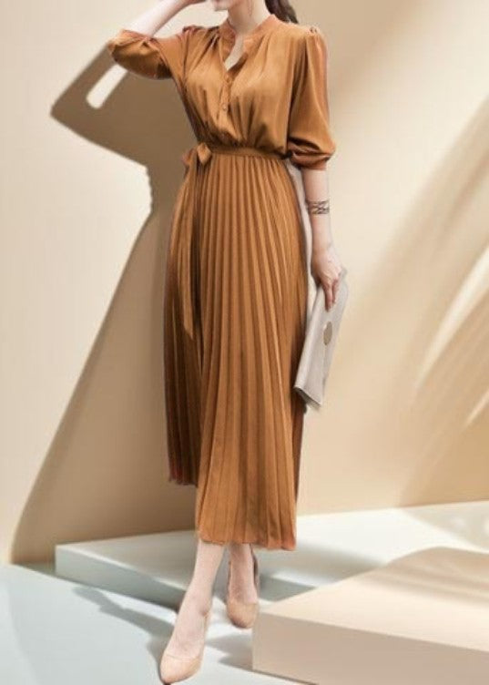 A-line Pleated Long Sleeve Dress - Try Modest Limited 