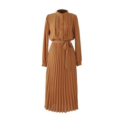 A-line Pleated Long Sleeve Dress - Try Modest Limited 