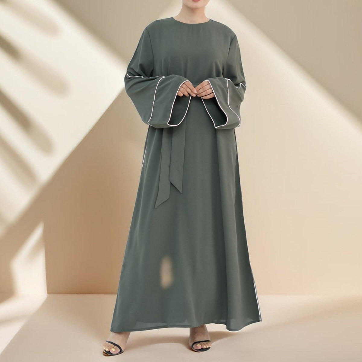 Abir Solid Color Flared Sleeve Abaya - Try Modest Limited
