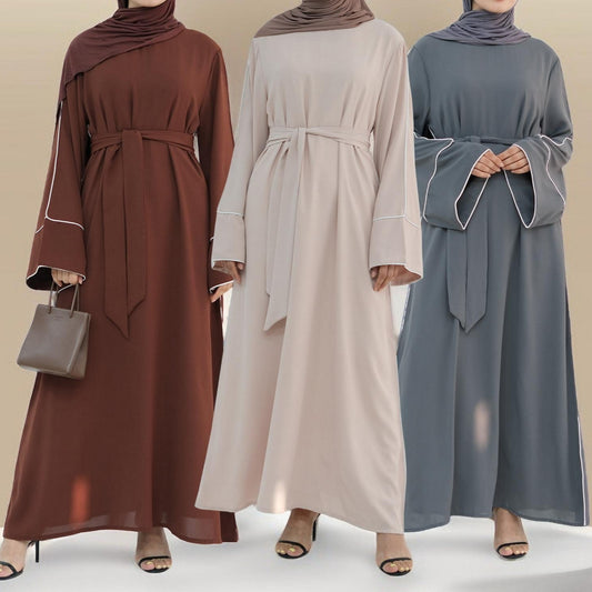 Abaya à manches évasées de couleur unie Abir