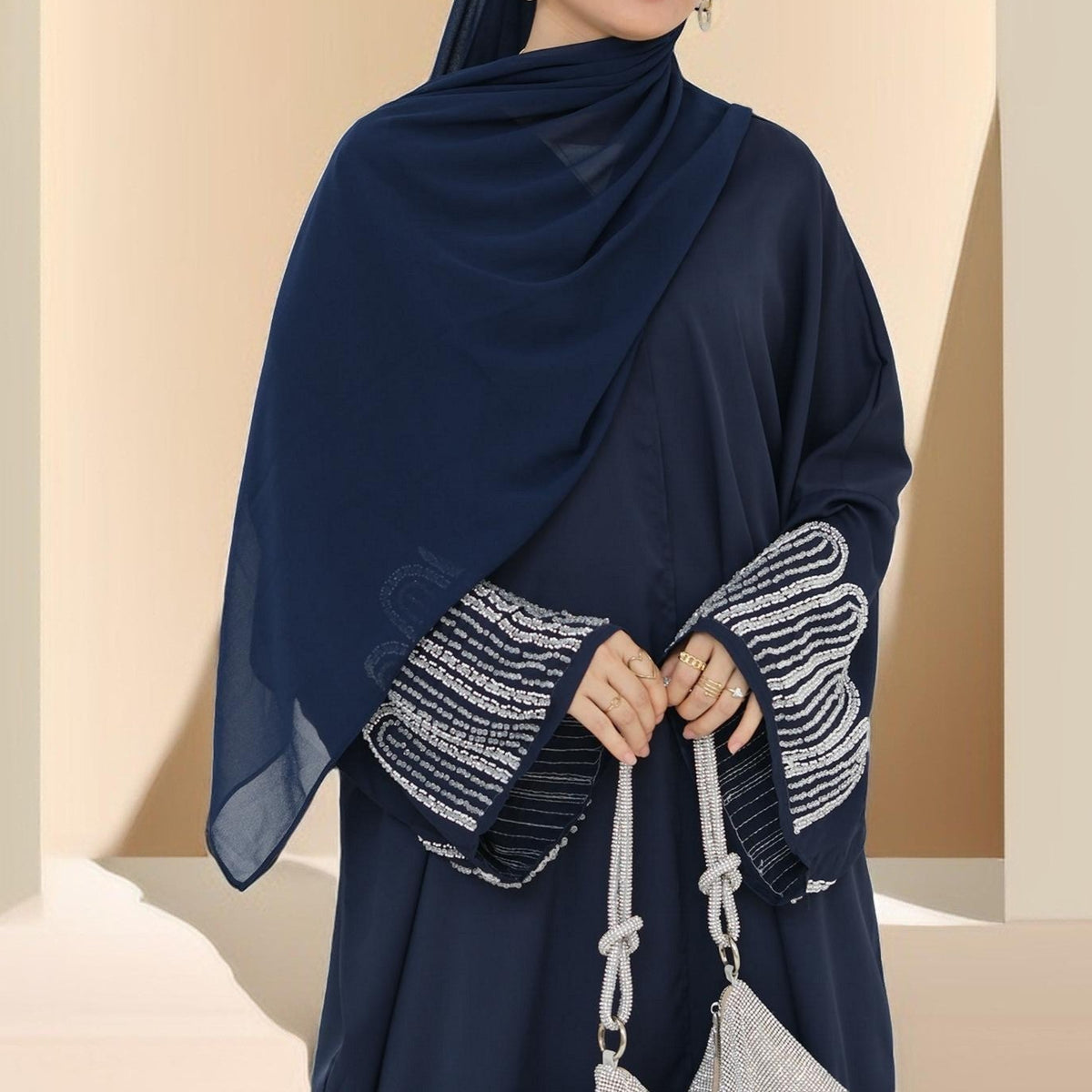 Al-Layl Open Abaya with Crystalline Sleeves - Try Modest Limited