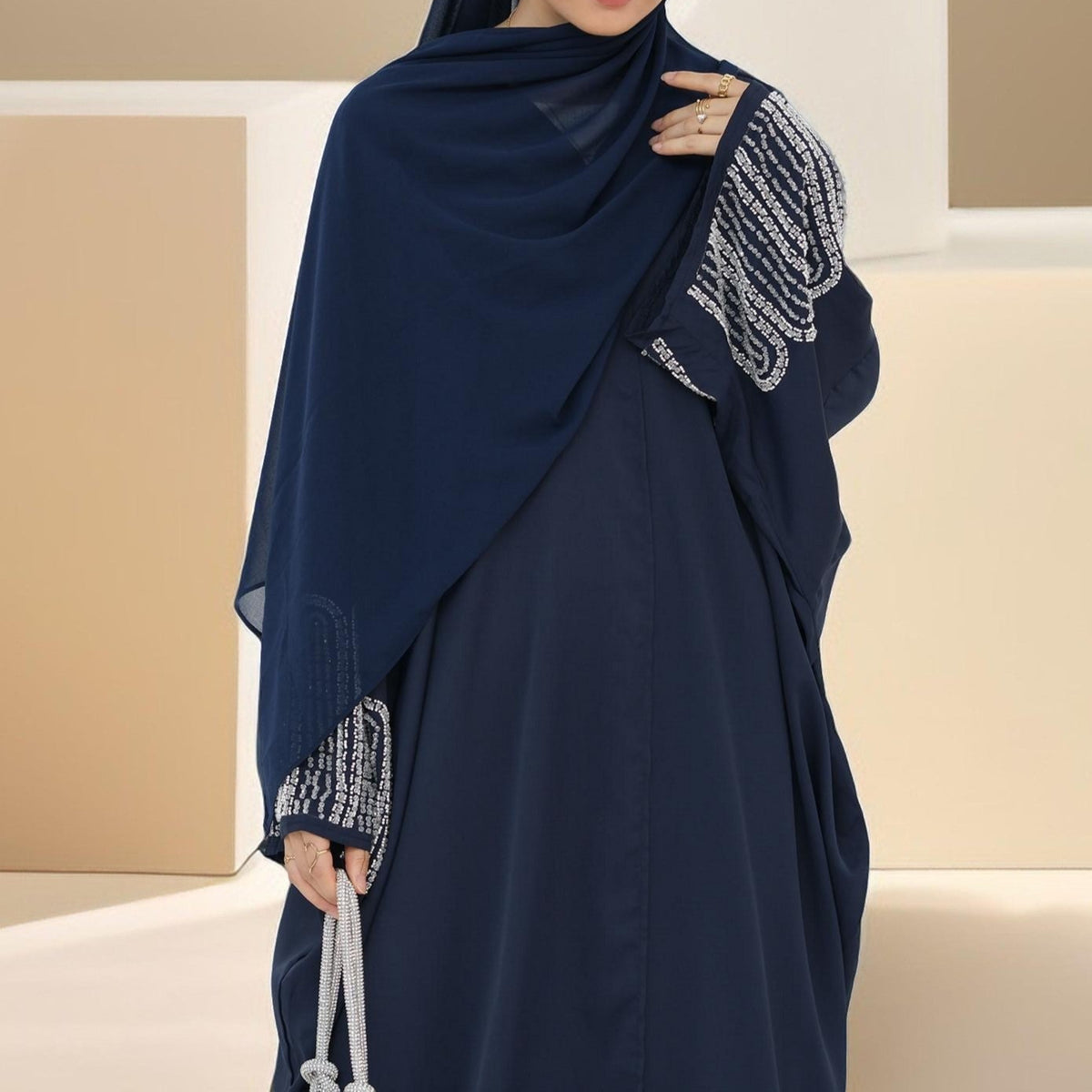 Al-Layl Open Abaya with Crystalline Sleeves - Try Modest Limited