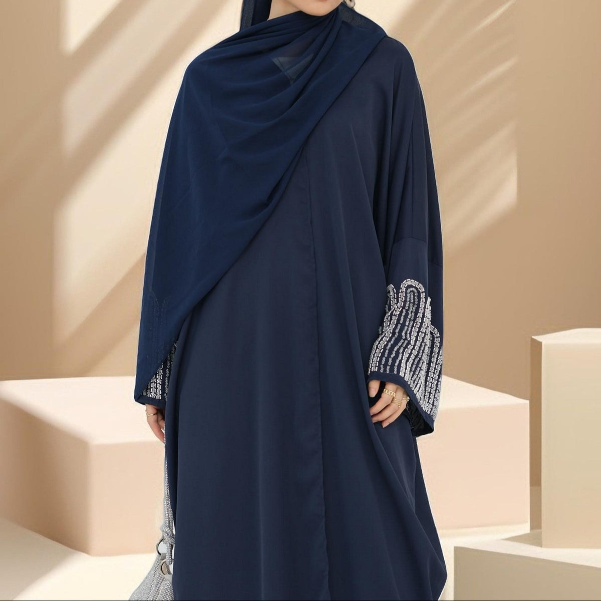 Al-Layl Open Abaya with Crystalline Sleeves - Try Modest Limited