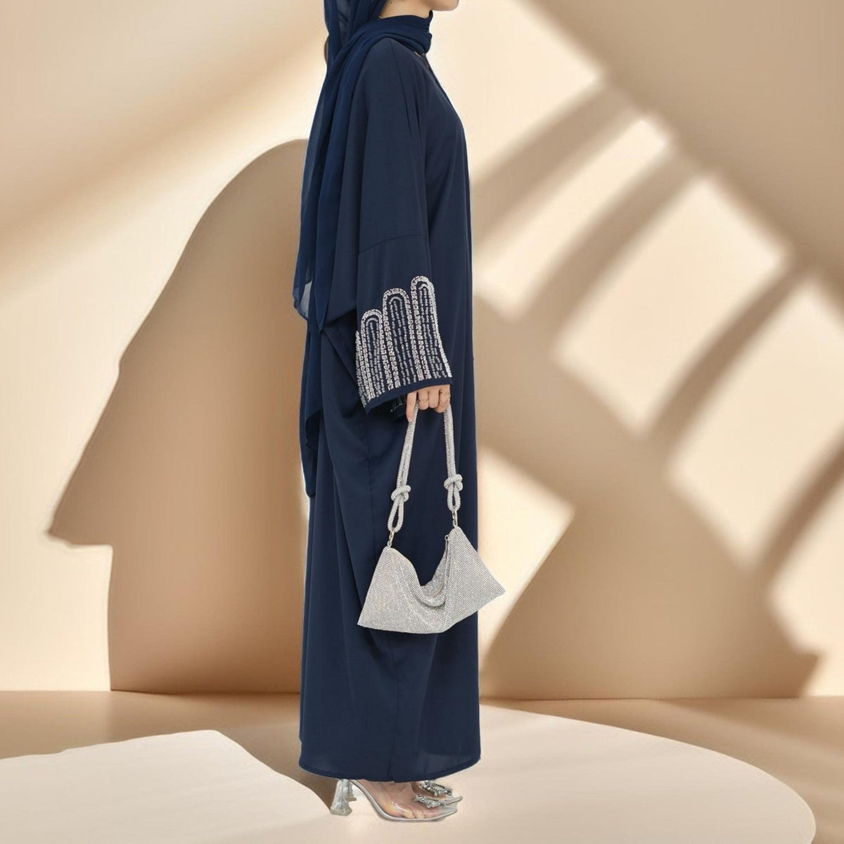 Al-Layl Open Abaya with Crystalline Sleeves - Try Modest Limited