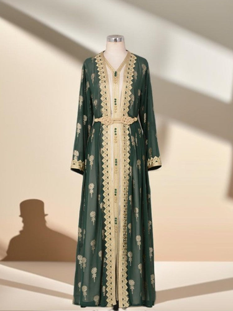 Algerian Style Embroidered Kaftan Plus Inner Vest and Belt - Try Modest Limited