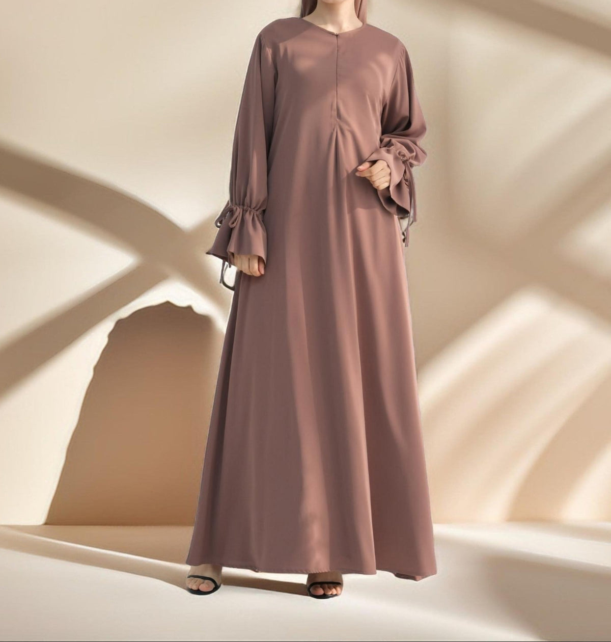 Amani Front Zipper Abaya with Ruffled Sleeves - Try Modest Limited