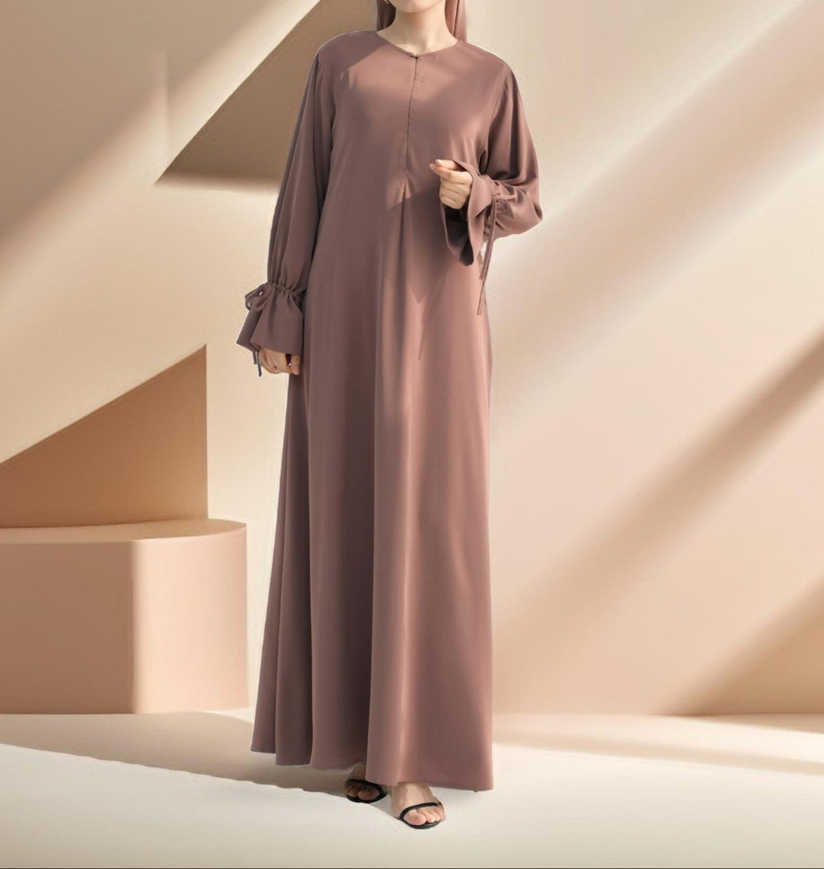 Amani Front Zipper Abaya with Ruffled Sleeves - Try Modest Limited