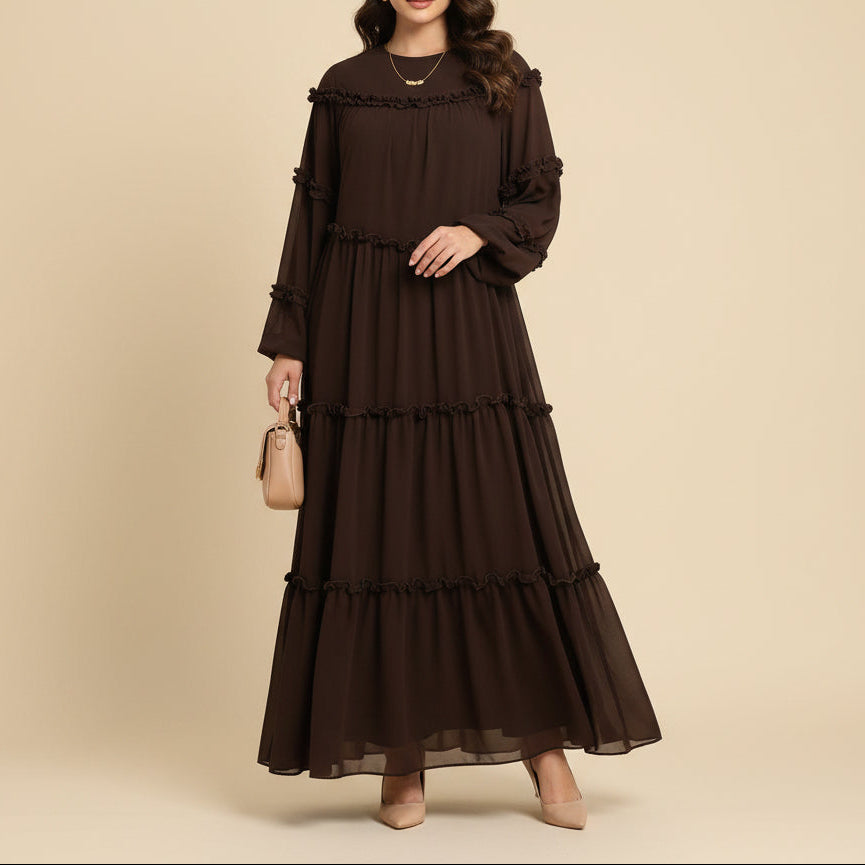 Amara Stufen-Chiffon-Maxikleid