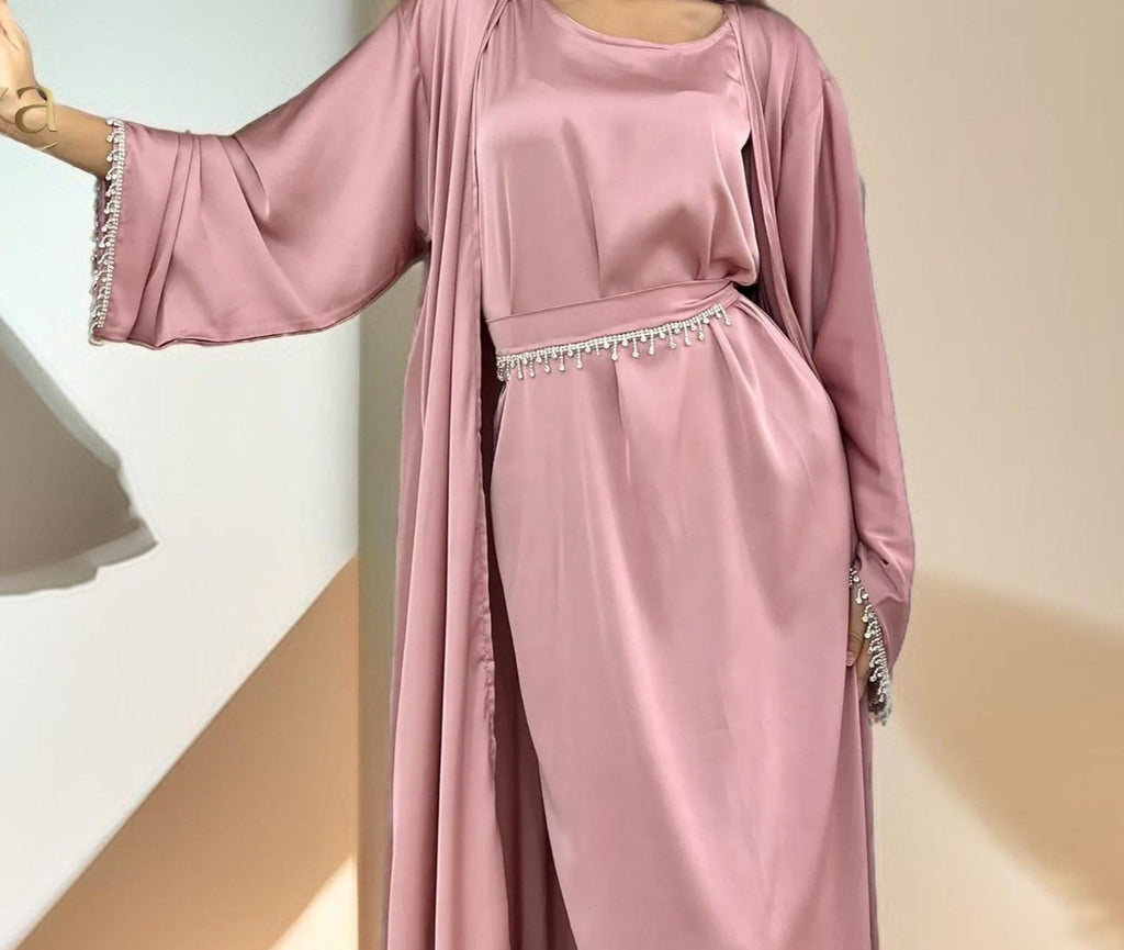 Amira:Embellished Abaya with Beaded Belt and Sleeves - Try Modest Limited