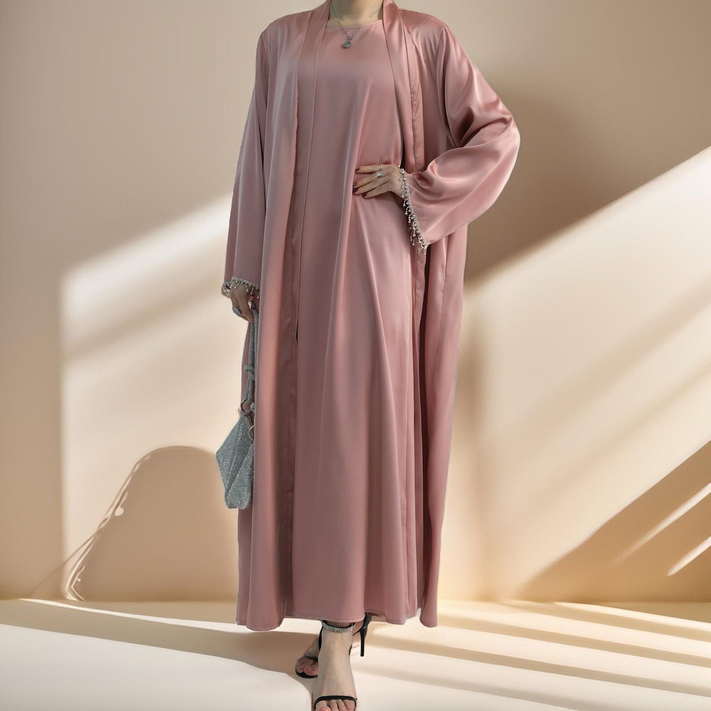 Amira:Embellished Abaya with Beaded Belt and Sleeves - Try Modest Limited 